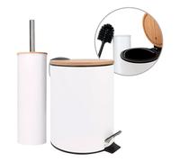Amig - Set Pattumiera e Portascopino Naturline - Ø168 x 230 mm - Acciaio e Bambù