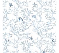 AMIGO Carta da Parati Autoadesiva in Stile Oceano, Blu e Bianca,Impermeabile e Facile da Pulire,Adatta per la Camera dei Bambini, la Camera da letto 44 x 1000 cm