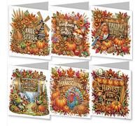 Amiiba 6 biglietti di auguri con pittura a diamante per realizzare biglietti di auguri per il Ringraziamento, set di biglietti 5D fai da te in cristallo con buste, cartoline fatte a mano 30 x 15 cm