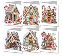 Amiiba 6 biglietti di auguri con pittura a diamante per realizzare kit casa di pan di zenzero, set di biglietti artistici in cristallo 5D fai da te con buste, cartoline fatte a mano 30 x 15 cm (casa
