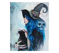 Amiiba - Kit di pittura fai da te con numeri, per Halloween, con teschio, gatto nero, 40,6 x 50,8 cm, pittura acrilica per arte da parete (strega, senza cornice)