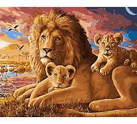 Amiiba Kit fai da te da dipingere con i numeri, famiglia leone, re leone e cucciolo, praterie con animali, 40,6 x 50,8 cm, pittura acrilica con numeri, arte artistica da parete (leone, senza cornice)