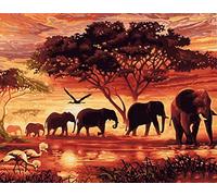 Amiiba - Kit per dipingere con i numeri, motivo: elefante della savana africana, albero della vita, paesaggio al tramonto, 40,6 x 50,8 cm, pittura acrilica con i numeri, decorazione artistica da