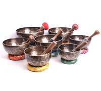 Amilav Collections 5 inch to 10 inches Tibetan full moon singing bowl set of 7 -Seven Chakra Bowls