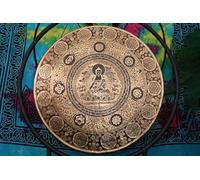Amilav Collections Buddha intagliato Gong dal Nepal, da meditazione, extra large, con risonanza profonda, 50 cm