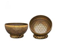 Amilav Collections Campana tibetana con fiore della vita, incisa a mano, realizzata a mano, con incisione fine, con cuscino e mazzuolo, guarigione spirituale e meditazione