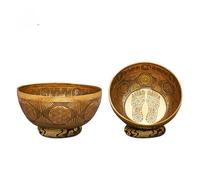 Amilav Collections Ciotole per canto fatte a mano con piedi dorati, campana tibetana realizzata a mano con incisione fine, campana tibetana con cuscino e mazza, guarigione spirituale e meditazione