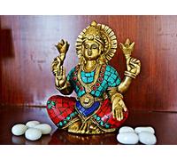 Amilav Collections Lakshmi - Statua in ottone, dea della ricchezza e della prosperità, divinità indù della fortuna, regalo di prosperità per anniversario di matrimonio (confezione da 1)