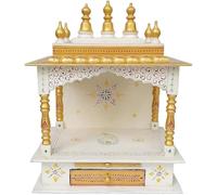 Amilav Collections Pooja Mandir - Tempio in legno dipinto a mano, per casa, ufficio e regalo, Pooja Mandir | Home Mandapam for Pooja Religious (confezione da 1, bianco oro)