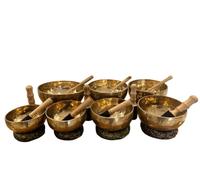 Amilav Collections Set di campane tibetane da 10,2-20,3 cm, per meditazione, 7 campane tibetane chakra, set di campane tibetane per meditazione intagliate
