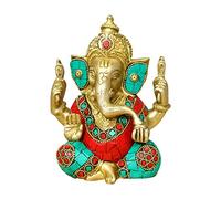 AmiLuv_Collections - Statua in ottone fatta a mano, idolo di Lord Ganesh/Ganpati in pietra, per benedizione, salute, felicità e stabilità a casa e in ufficio