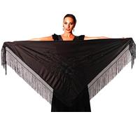 AMINA JAADE Grande scialle fenicottero Misura 195 x 95 cm senza contare le frange (30 cm), ricamato su un lato., Nero con ricamo nero, L