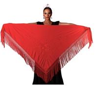 AMINA JAADE Grande scialle fenicottero Misura 195 x 95 cm senza contare le frange (30 cm), ricamato su un lato., Rosso con ricamo rosso, L