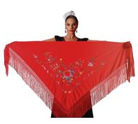 AMINA JAADE Grande scialle flamenco Misura 190X89 pollici senza contare le frange (30 cm), ricamato su un lato., Corpo rosso, ricamo multicolore, X-Large