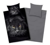 Aminata kids Biancheria da letto in microfibra per ragazzi, 135 x 200 cm, reversibile, con chiusura lampo, motivo pantera nera, non necessita di stiratura, ideale per chi soffre di allergie, colore