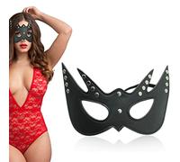 Amindz Masquerade Mask,Maschera nera CatWoman in Pelle Pu,Mezza Maschera per Ragazze,Maschere Veneziane per Halloween Mardi Gras Carnival Party