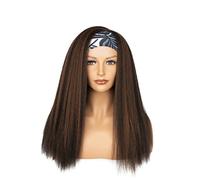 Aminow Parrucca da donna nera con capelli lisci e naturali, senza colla, con capelli umani e mezza parrucca sintetica yaki italiana nera (1B/30, 50,8 cm)