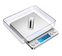 AMIR Bilancia Cucina Digitale, (500G/0.01g) Bilancia Elettronica di Precisione, Bilancia Alimenti con Peso di Calibrazione 100g, Display LCD Retroilluminato, 2 Vassoi, Funzione di Tara e PCS