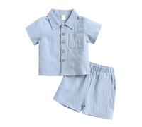 AMISENK 2Pcs Little Boys Outfit Toddler Tops Pantaloni Corti Set Forniture Per I Bambini Ragazzo Fase Eseguire Costume Regalo Bambino Ragazzi Outfit, Azzurro, 100cm for 18M to 24M