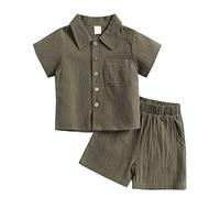 AMISENK 2Pcs Little Boys Outfit Toddler Tops Pantaloni Corti Set Forniture Per I Bambini Ragazzo Fase Eseguire Costume Regalo Bambino Ragazzi Outfit, Verde, 80cm for 6M to 12M