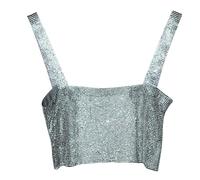 AMISENK Canotte da donna con strass scintillanti, scollo quadrato, senza maniche, crop top per night club, feste, rave, glitterate, vedere attraverso scava fuori crop top, Nero , Taglia unica
