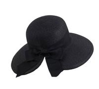 AMISENK Cappello da sole in paglia intrecciata alla moda con tesa larga che blocca il design pieghevole con fiocco da spiaggia all'aperto copricapo essenziale protettivo, grigio, Taglia unica