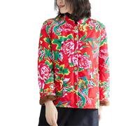 AMISENK Cappotto in cotone con stampa floreale alla moda e maniche lunghe rimangono eleganti e caldi in questo capispalla alla moda aggiunge un tocco alla moda mentre ti mantiene al caldo, Rosso, L