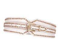 AMISENK Cintura in finta pelle con borchie abbellimenti design elastico cintura per body shaping abiti multiuso cintura dimagrante, bianco, Taglia unica