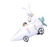 AMISENK Conigli pasquali creativi che guidano una carota auto resine figurine decorazione per la casa scaffali dei libri e la tavola accento stagionale casa