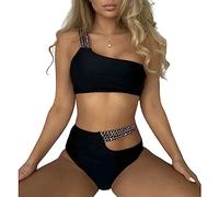AMISENK Costume da bagno alto per le donne Due pezzi Patchwork-Twisted Costumi da bagno Controllo della pancia Costumi da bagno Lace Up Bikini Set da donna Patchwork-Twisted Costume da bagno alto