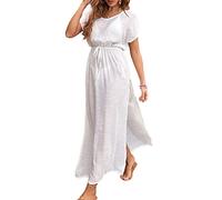 AMISENK Donne Spiaggia-Vestito Fluido Maniche Corte Casual Spacco Laterale Signora Tinta unita Maxi Festa di Vacanza Donne Tinta unita Casuale -affascinante Spiaggia- Maniche Corte Maxi