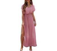 AMISENK Donne Spiaggia-Vestito Fluido Maniche Corte Casual Spacco Laterale Signora Tinta unita Maxi Festa di Vacanza Donne Tinta unita Casuale -affascinante Spiaggia- Maniche Corte Maxi