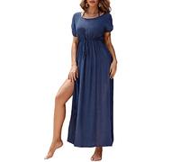 AMISENK Donne Spiaggia-Vestito Fluido Maniche Corte Casual Spacco Laterale Signora Tinta unita Maxi Festa di Vacanza Donne Tinta unita Casuale -affascinante Spiaggia- Maniche Corte Maxi