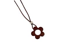 AMISENK Elegante collana con ciondolo a forma di fiore traforato, con cordoncino in pelle per un look unico e senza sforzo