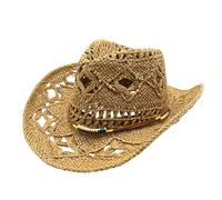 AMISENK Openwork Carta Intrecciata Paglia Panama Cappello A Tesa Larga Protezioni Solari All'aperto Beach Hat Più Colori Openwork Cowboy Cappelli, cachi, Taglia unica