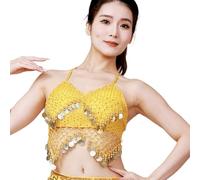AMISENK Paillettes Frange Nappe Reggiseno Top Danza del Ventre Costume Per Le Donne Danze Del Ventre Fasciatura Moneta Reggiseno Top Con Petto Pad Paillettes Partito Frange Nappe Reggiseni Top, Oro, J