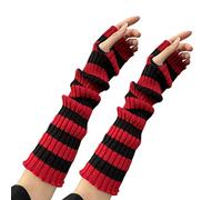 AMISENK Scaldamuscoli a maglia guanti lunghi senza dita a righe polso lavorato a maglia con foro per il pollice per donne ragazze 42 cm braccio a maglia gamba a righe donna uomo guanti senza dita moda