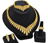 AMISENK Set di accessori da sposa alla moda per donne con collana e orecchini a clip con design a goccia d'acqua