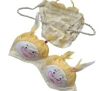 AMISENK Set di biancheria intima da donna per adolescenti e studentesse in stile cartone animato, per cosplay, reggiseno e mutandine, set di biancheria intima giapponese in peluche, Vestito giallo., L