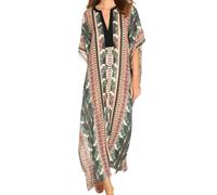 AMISENK Stampa Spiaggia Lunga Cover Up Sleeve Suit Coverup Scollo a V Per Le Donne Caftano Oversize Maxi Abito Vacanza Per Sole Per Protezione Donne Abiti da Spiaggia Casual