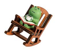 AMISENK Statuetta decorativa in miniatura a forma di rana di caffè con sedia a dondolo, per libreria o spazi di lavoro, espositore da scrivania, in resina, ornamento in miniatura per la casa