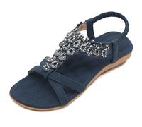 Amissz Sandali Donna Estive Comodi Eleganti Infradito Strass Fiore Bohemia Flip Flop Spiaggia Bohémien Sandalo Stile 4 Blu marino 39EU