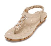 Amissz Sandali Donna Estive con Strass Bohémien per Ragazze Flip Flop Spiaggia Estivi Scarpe Casual Open Toe Tacco Piatto Eleganti Bassi Moda Sandali Stile 6 Albicocca 44EU