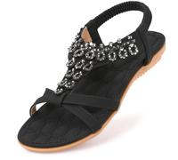 Amissz Sandali Donna Sandalo Estive Eleganti Scarpe Bassi Eleganti Strass Decorato Comodi Piatto Infradito da Mare