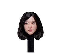 AMITD Scultura della testa femminile in scala 1/6, Beauty Asian Girl Planted Hair Head Carved with Movable Eyes for 12inch PH TBL JO Action Figure Corpo (Black Short Hair)