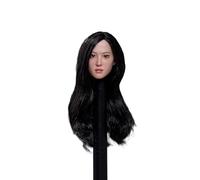 AMITD Scultura della testa femminile in scala 1/6, Beauty Asian Girl Planted Hair Head Carved with Movable Eyes for 12inch PH TBL JO Action Figure Corpo (Black Long Hair)