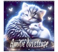 Amitié duveteuse (Calendrier mural carré 2026 30x30 cm) Calendrier double avec une page pour vos prises de notes: La petite souris dans le grand coeur du chaton.