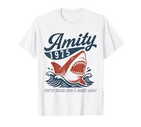 Amity 1975 - Camicia retrò con squalo e Scritta You're Going Need a Bigger Boat Maglietta