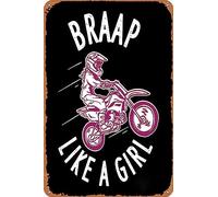 amiuayrta Poster in metallo con scritta "Motorcycle Braap Like A Girl", in metallo, stile vintage, decorazione artistica per casa, bar, 20 x 30 cm, 30 x 90 cm