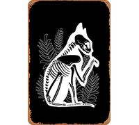 amiuayrta Targa in metallo con scheletro di gatto X Ray, divertente, divertente, per bar, pub, casa, vintage, horror, classico, in metallo, 20,3 x 30,5 cm